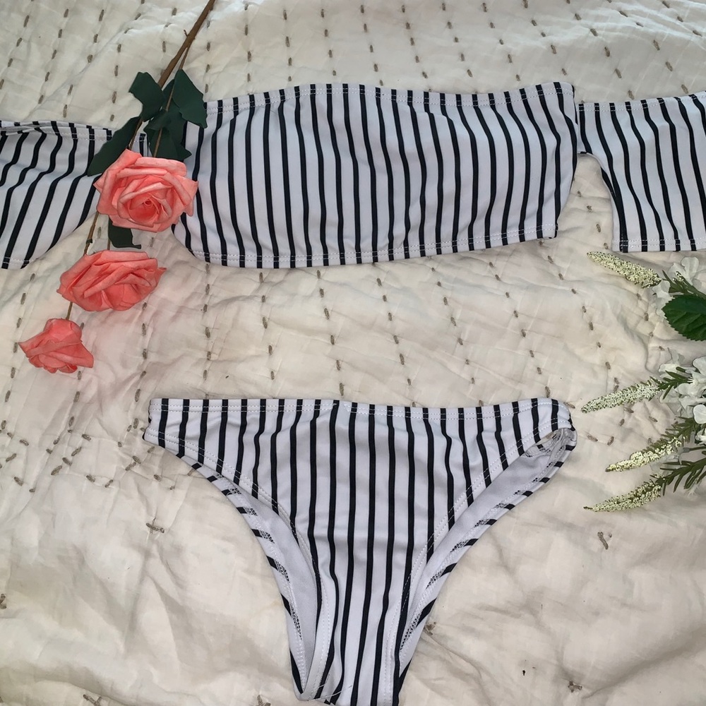 Black and White Striped Bikini